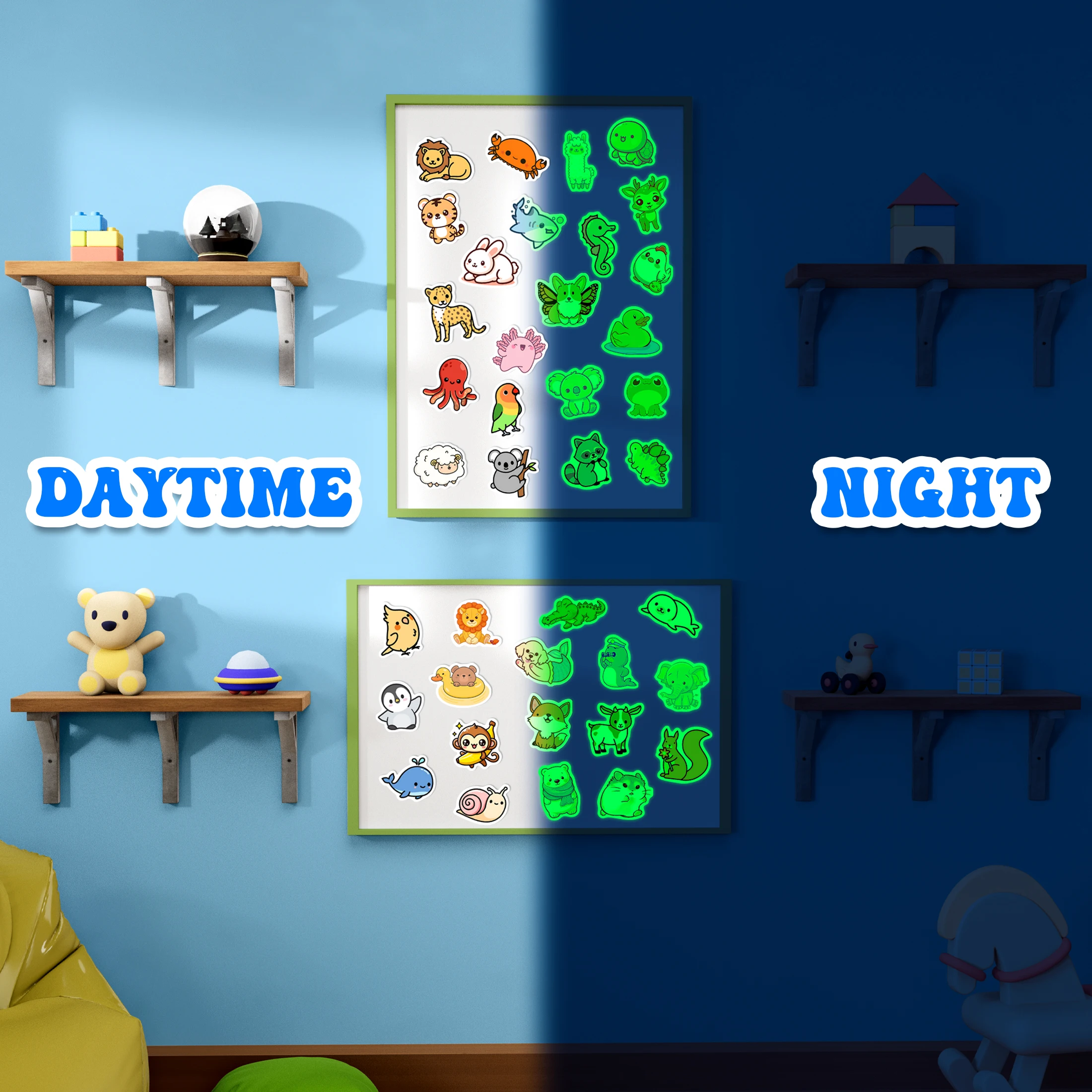 51 قطعة يتوهج في الظلام لطيف الحيوان نمط ملصقات ذاتية اللصق مقاوم للماء فيني الشارات الكمبيوتر سكيت الديكور للأطفال #4