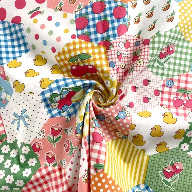 Cotton poplin printed fabric，small fresh patchwork for DIY crafts children\'s women\'s clothing dresses sewing cloth