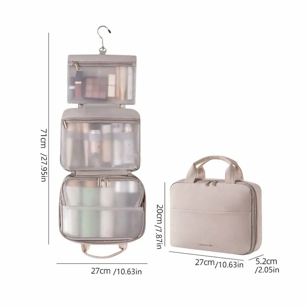 Bolsa de maquiagem feminina de grande capacidade, design de luxo, recurso pendurado, organizador de produtos de higiene pessoal, economia de espaço, separado, seco e molhado