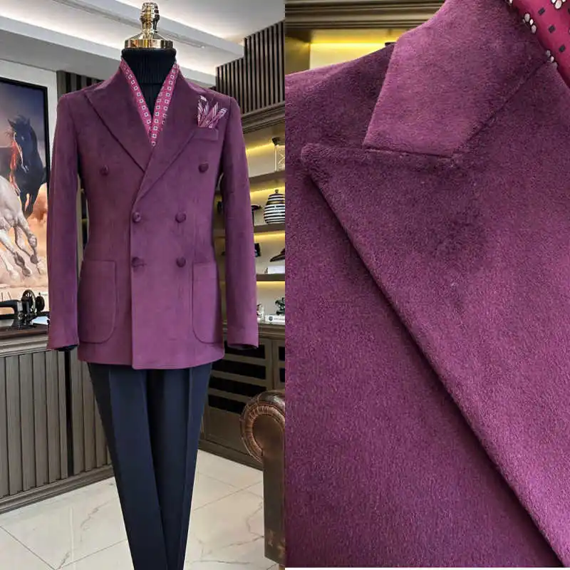 

Classic Men Suits 2 Pieces Peaked Lapel Double Breasted Jacket Blazers Autumn Winter Thick Customized Outfits