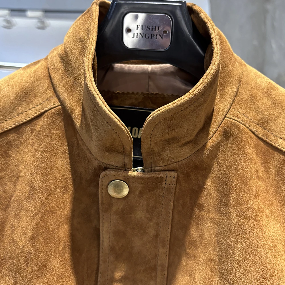 YOLOAgain 2026 Spring Short Suede Bomber Jacket Women Genuine Sheepskin Leather Jacket Ladies