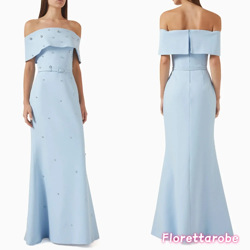 

Customized Elegant Prom Dresses Mermaid Off Shoulder Party Gowns Beading With Sashes Floor Length Evening Dress Vestido De Novia