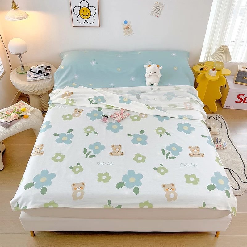 Cute Flower Bears Sleeping Bag Liner Cotton Camping Sheet Adults Portable Sleep Sack Travel Anti-dirty Sheets for Hotels Outdoor