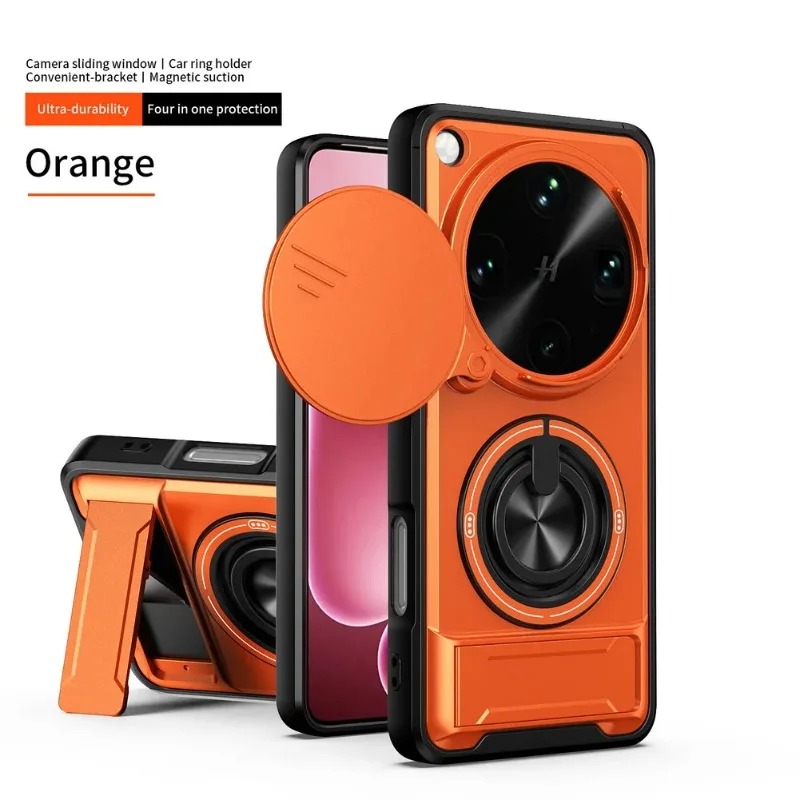 Slide Len Armor Case for OPPO Find X9 Ultra Shockproof Built-in Magnetic Car Ring Holder Cover for Oppo Find X9 Pro X8