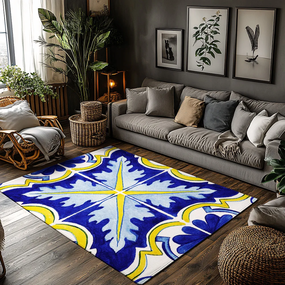 Mediterranean Blue Pattern Doormat Indoor Outdoor Washable Non Slip Floor Mat Home Decor Area Rug Kitchen Entrance Decor