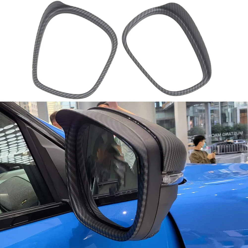 For Ford Mustang Mach-E 2021+ Rearview Mirror Rain Eyebrow Cover Shade Guard Trim Frame Accessories,Matte Carbon