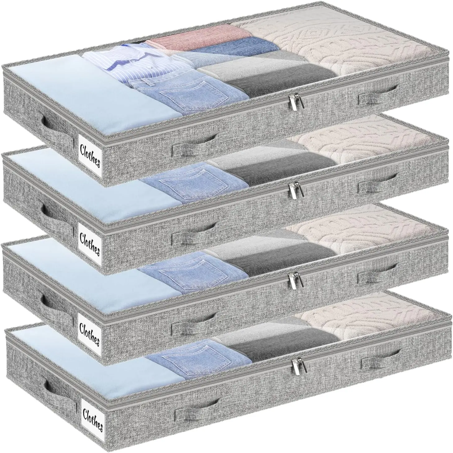 

4-Pack Under Bed Storage Drawers with Clear Lids, Water-Resistant Fabric, Low Profile Design for Dorm & Home