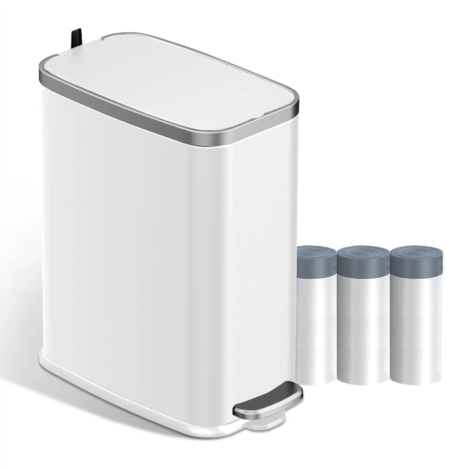 

Stainless Steel Bathroom Trash Can with Soft Close Lid, 1.6 Gallon Slim Step Wastebasket for Office Bedroom Toilet White