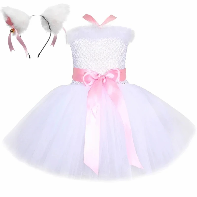 White Fox Costume for Girls Birthday Party Tutu Cosplay Dress Toddler Kids Halloween Carnival Perform Animal Dress Up Clothes