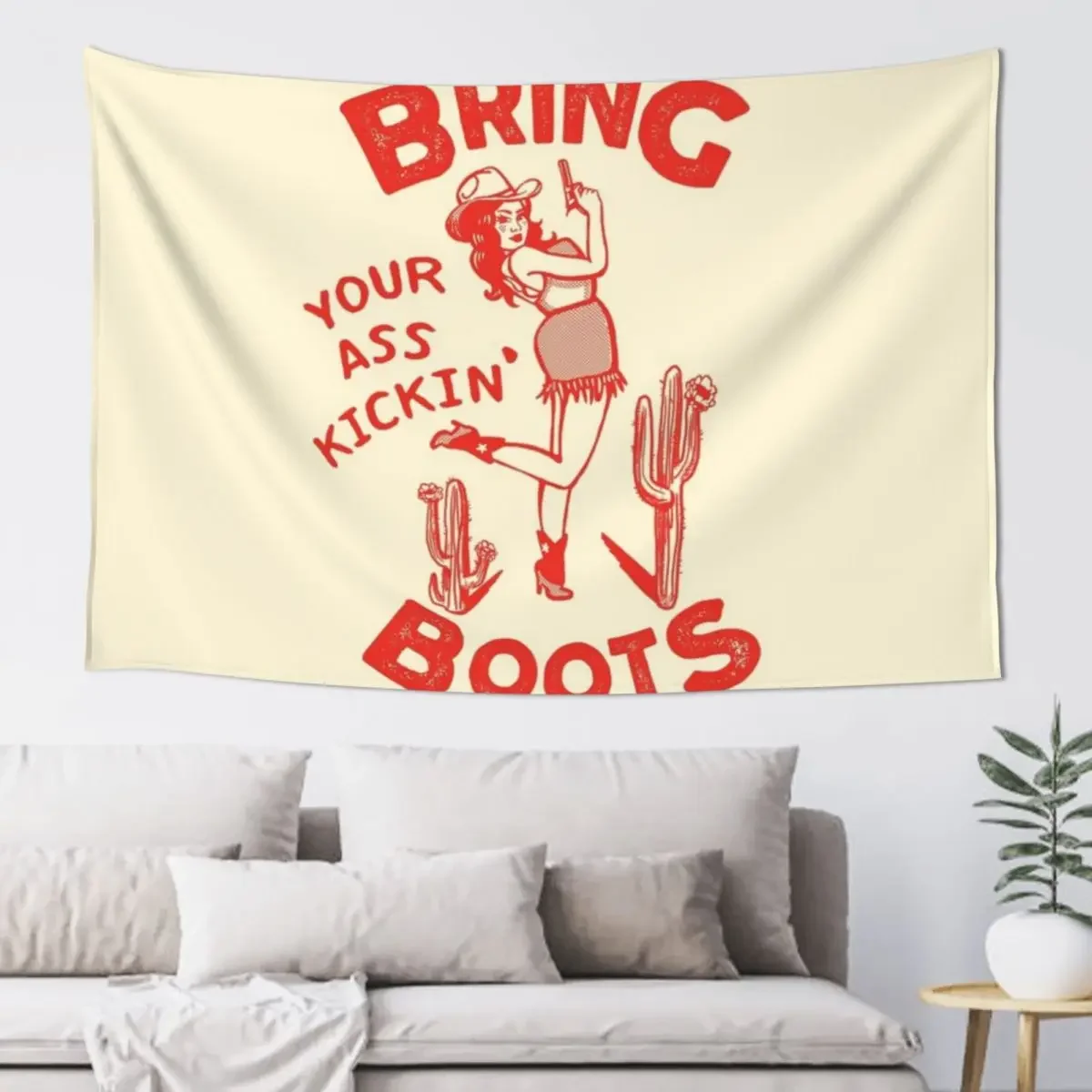 Bring Your Ass Kicking Boots! Cool Retro Cowgirl With A Gun- A Great Gift Idea For Women! Tapestry Japanese Room Decor Tapestry