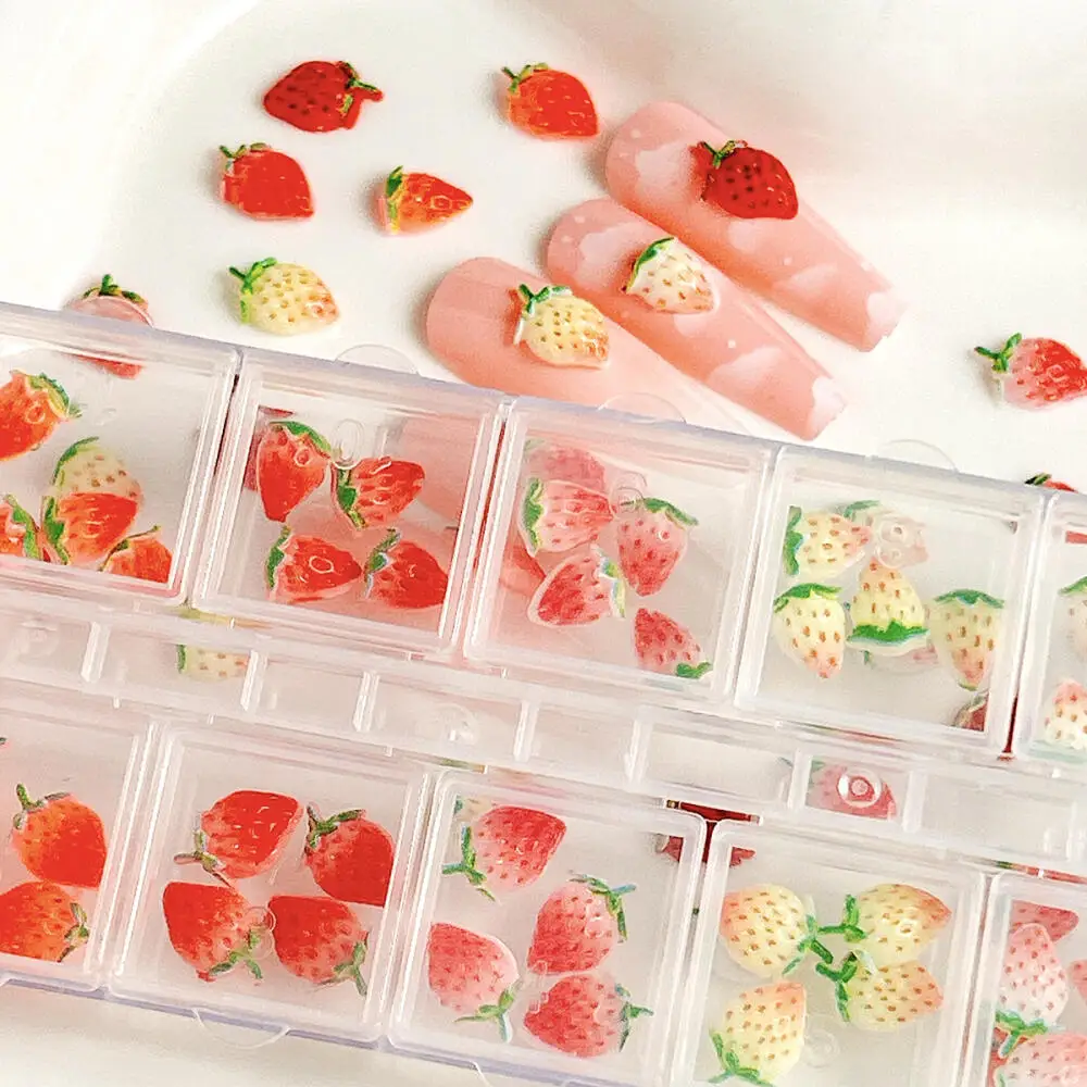 1 Box 3D Farbverlauf Erdbeer-Nagelkunst-Dekorationen Kreative Realistische Erdbeer-Nagelcharms für DIY-Nagelornamente – Detail 6