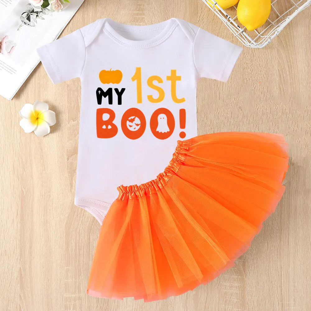 My First Hallowen Print Baby Bodysuit Dress Dresses Tutu Cake Smash Outfit Infant Baptism Clothes Halloween Party Girl Outfit