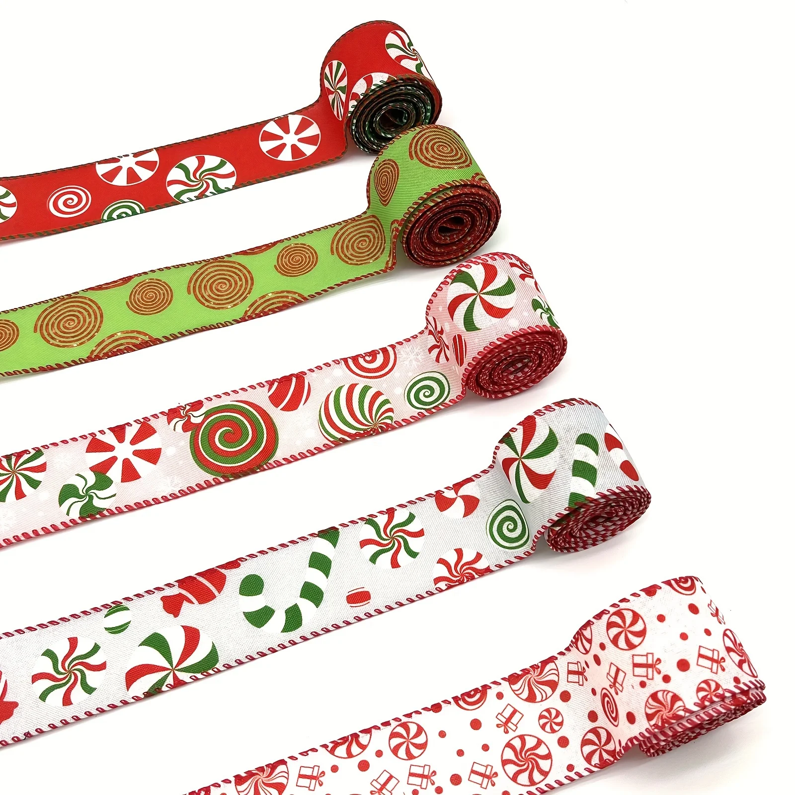 1pc 5 Yards Christmas Wired Edge Ribbon Candy Cane Burlap Ribbon for Party Home Christmas Bow Wreath Gift Wrapping DIY Crafts