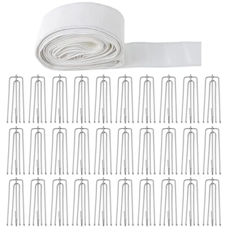 10 Meters/10.9 Yards Pleater Tape With 30 Pcs 4-Prong Metal Curtain Pleater Hooks Curtain Heading Tape For Pinch Pleat Curtain