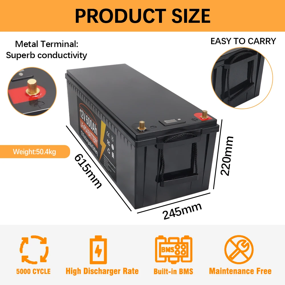 New 12V 500Ah 600Ah LiFePO4 Lithium Iron Phosphate Battery Pack 5000 Cycles For RV Campers Golf Cart Solar With Charger TAX FREE