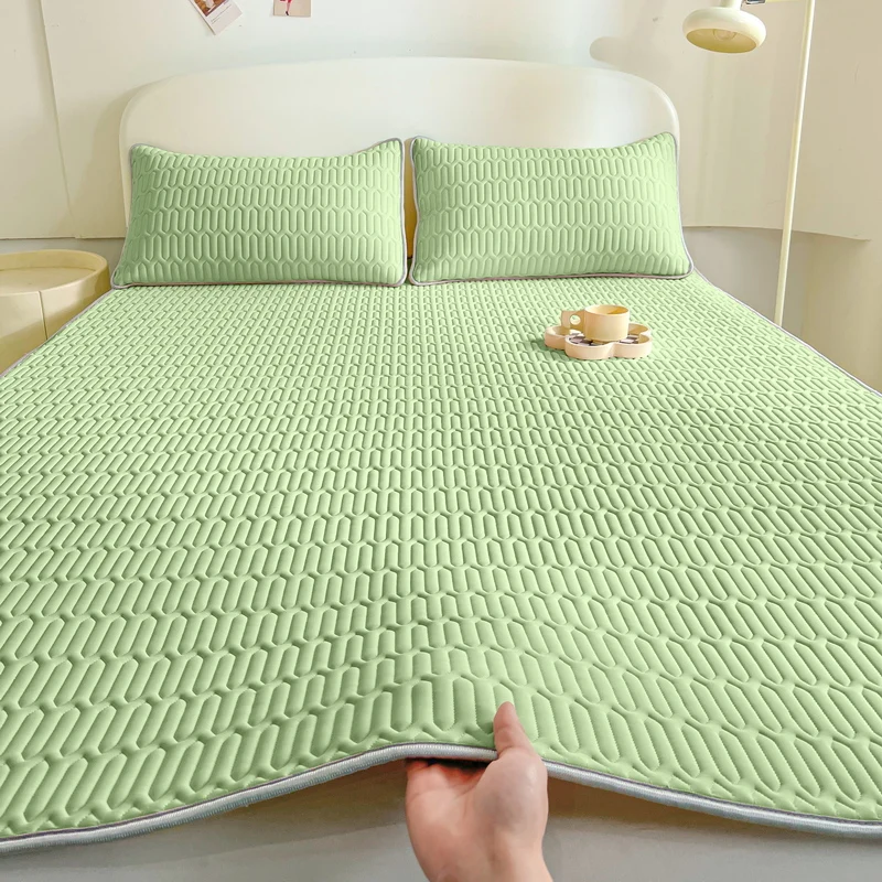 1pc Soft Latex Quilted Bed Sheet Summer Breathable Ice Silk Cool Bedsheet Solid Color Anti-slip Mattress Mat No Pillowcase