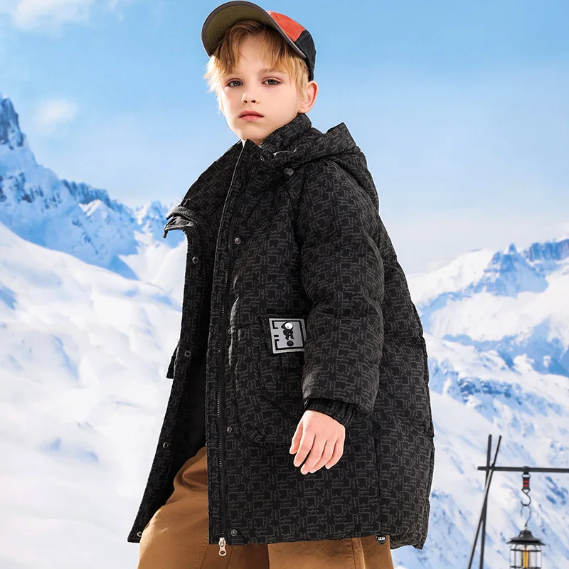 

RAISE -20 Degree Winter Children Boys Down Jacket Waterproof Hooded Teens Boy Mid-length Outerwear 5-14Y Kids Boy Puffer Jackets