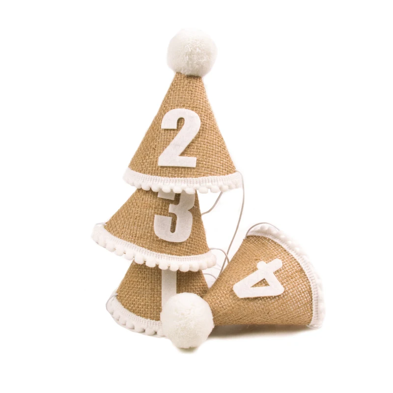 1pcs Baby First Birthday Party Burlap Hat Linen Felt Hat 1st 2nd 3rd Years Kids Baby Shower Hat Birthday Headband Decor Supplies