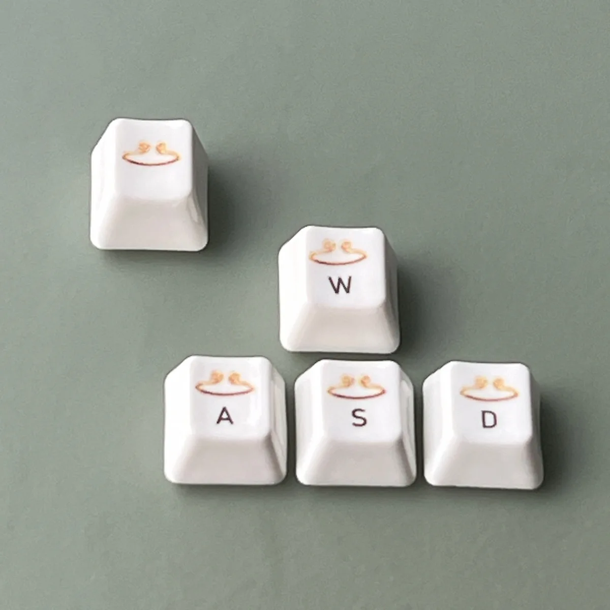 ESC WASD Ceramic Keycaps 5 Pcs Blue and White Porcelain Classic Pattern Mechanical Keyboard Factory Height
