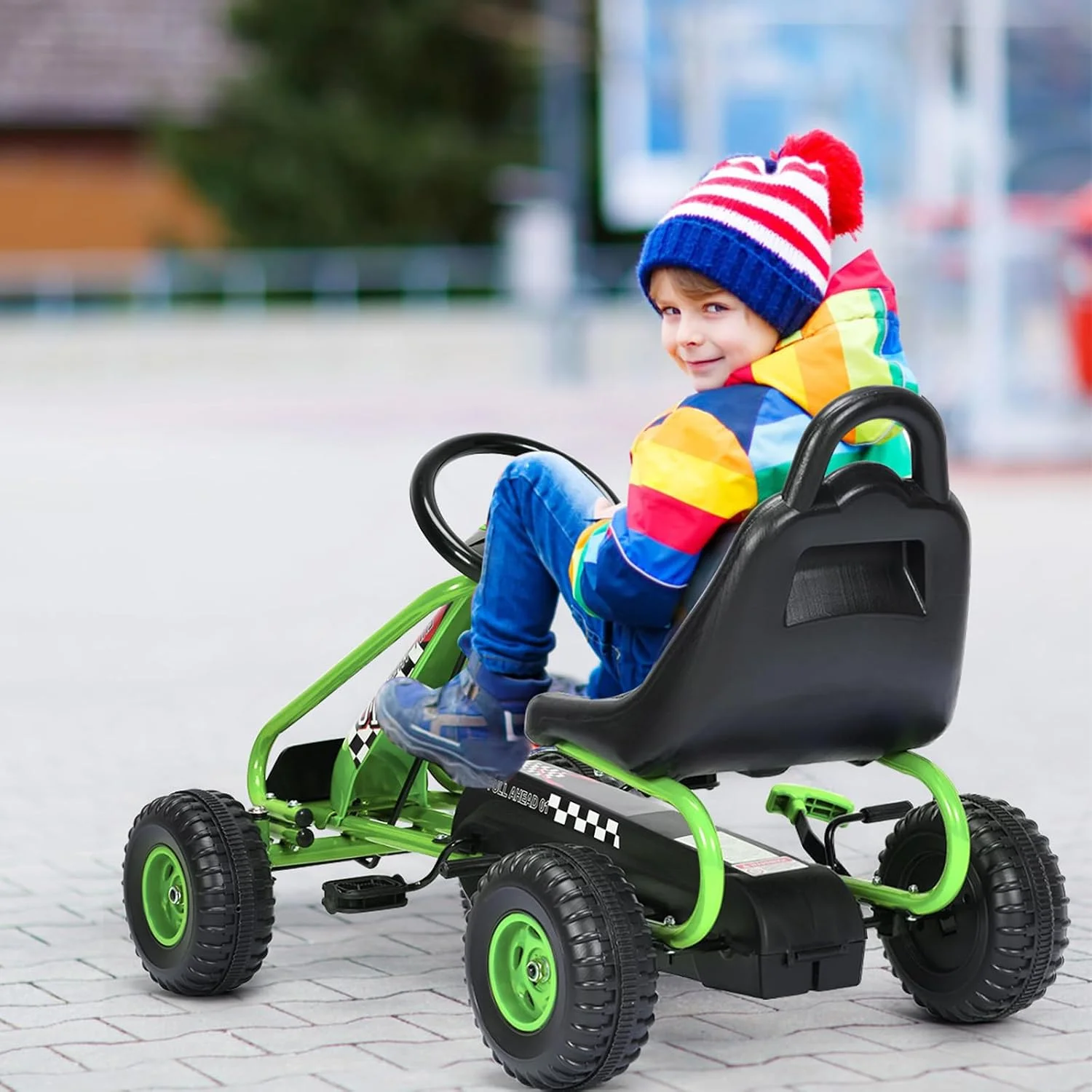 Go-Kart mit verstellbarem Sitz, Go-Kart mit Handbremse, Tretauto bis 30 kg, Pedal-Gokart, Tretenfahrzeug – Detail 8