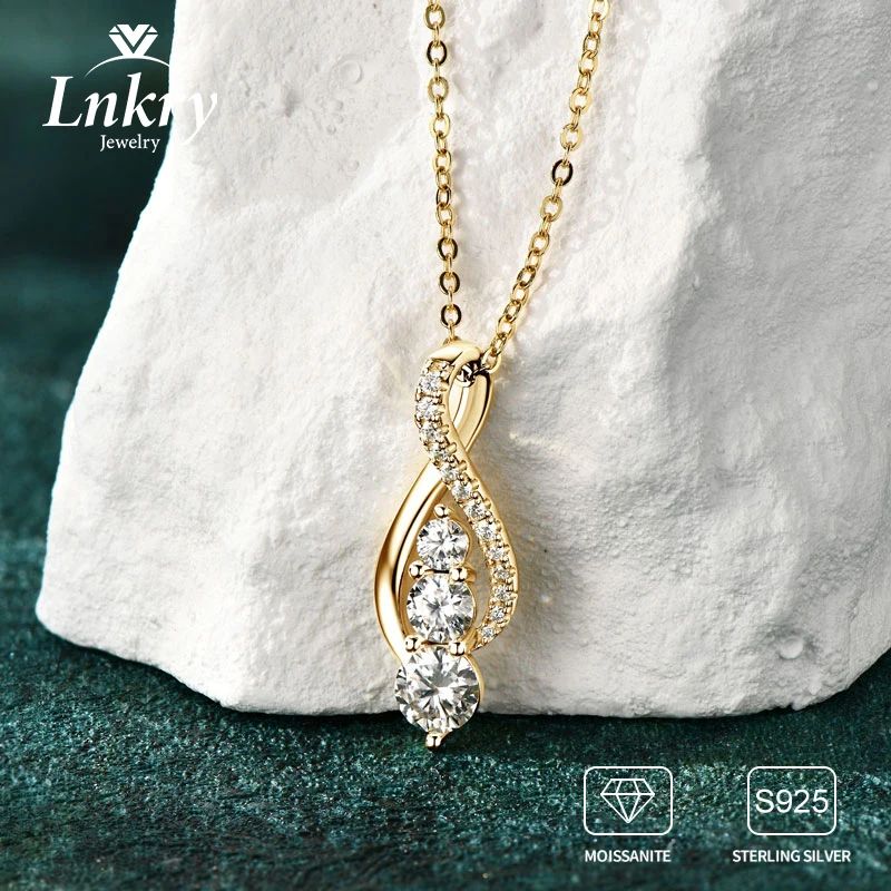 Lnkry Certified 5mm&4mm&3mm Moissanite Infinity Necklace 925 Sterling Silver Three Stone Pendant Necklace For Women Jewelry Gift