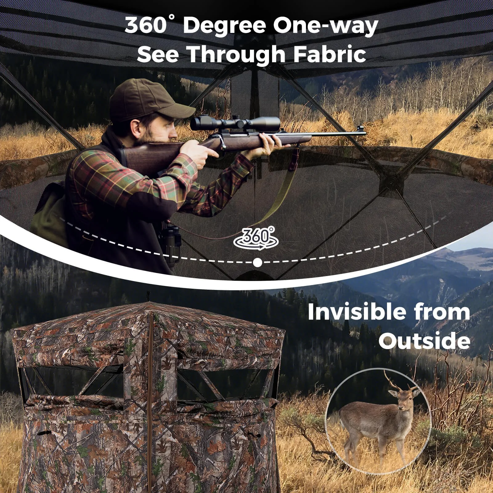 360 Degree One-Way See-Through Hunting Blind w/ Full-Open Door Carrying Bag view 5