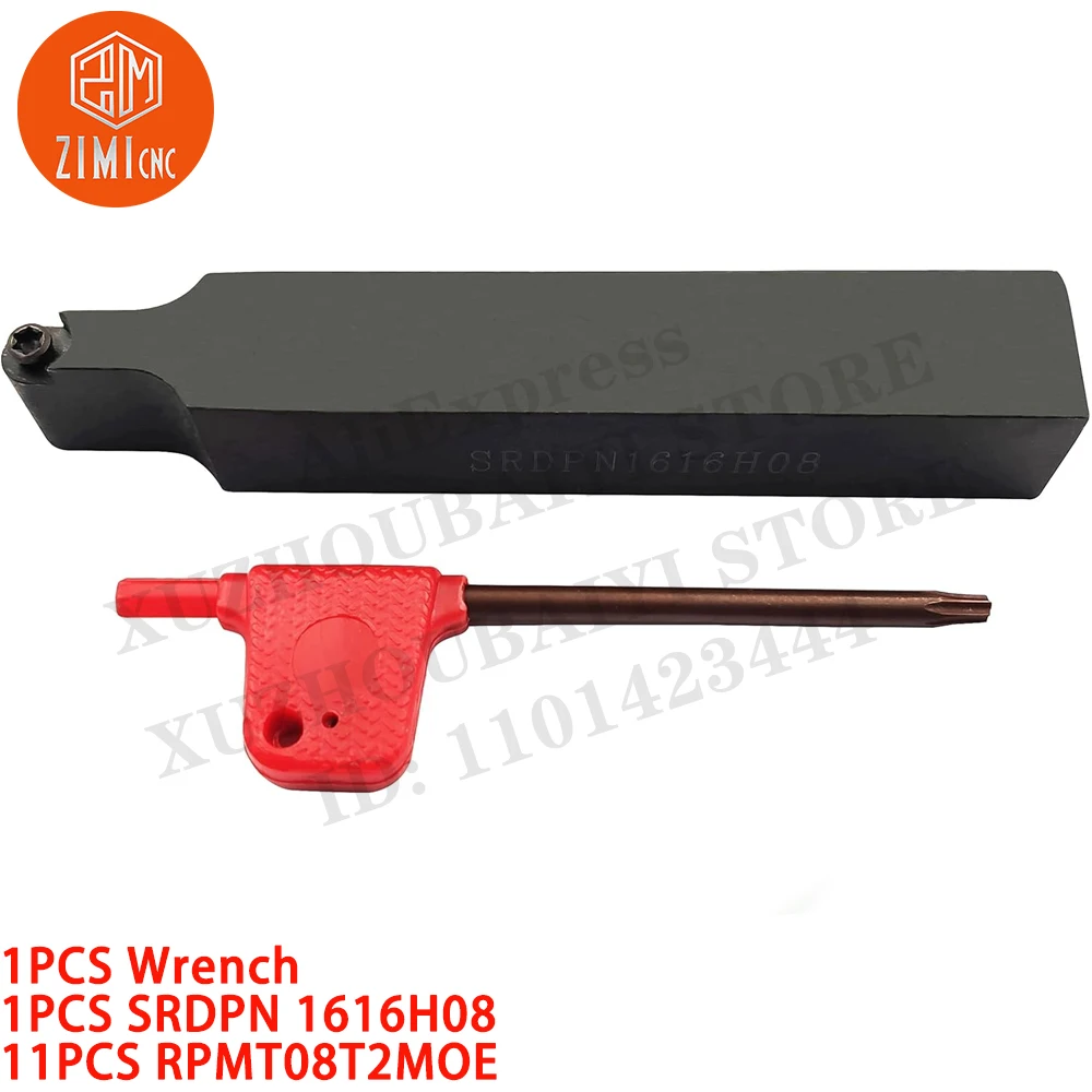 1PCS SRDPN1616H08 Indexável Suporte para ferramenta de torneamento de metal duro Ferramenta de corte de torno de metal + 10P RPMT08T2MOE-JS Metal Duro CNC Inserções de torneamento