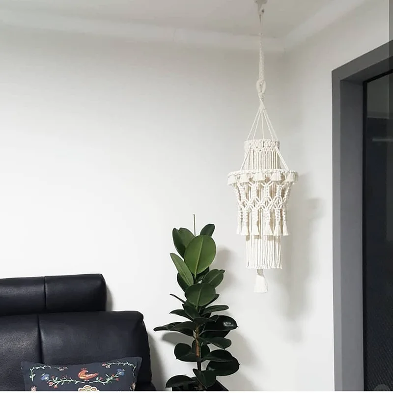 Hand-Knitted Lampshade Macrame Hanging Lamp Decoration Living Room Wedding Decoration Tassel Lampshade Tapestry