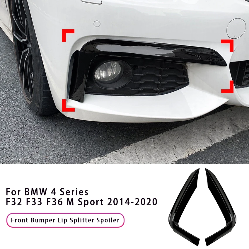 2PCS Car Front Bumper Canards Side Splitter Spoiler Cover Fog Light Trim Stickers For BMW 4 Series F32 F33 F36 M Sport 2014-2020