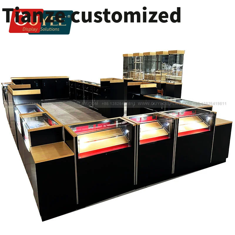 Customized-New Decoration Smoke Shop Showcase Wood Glass Cabinet Supermarket Display Cases With Led Light