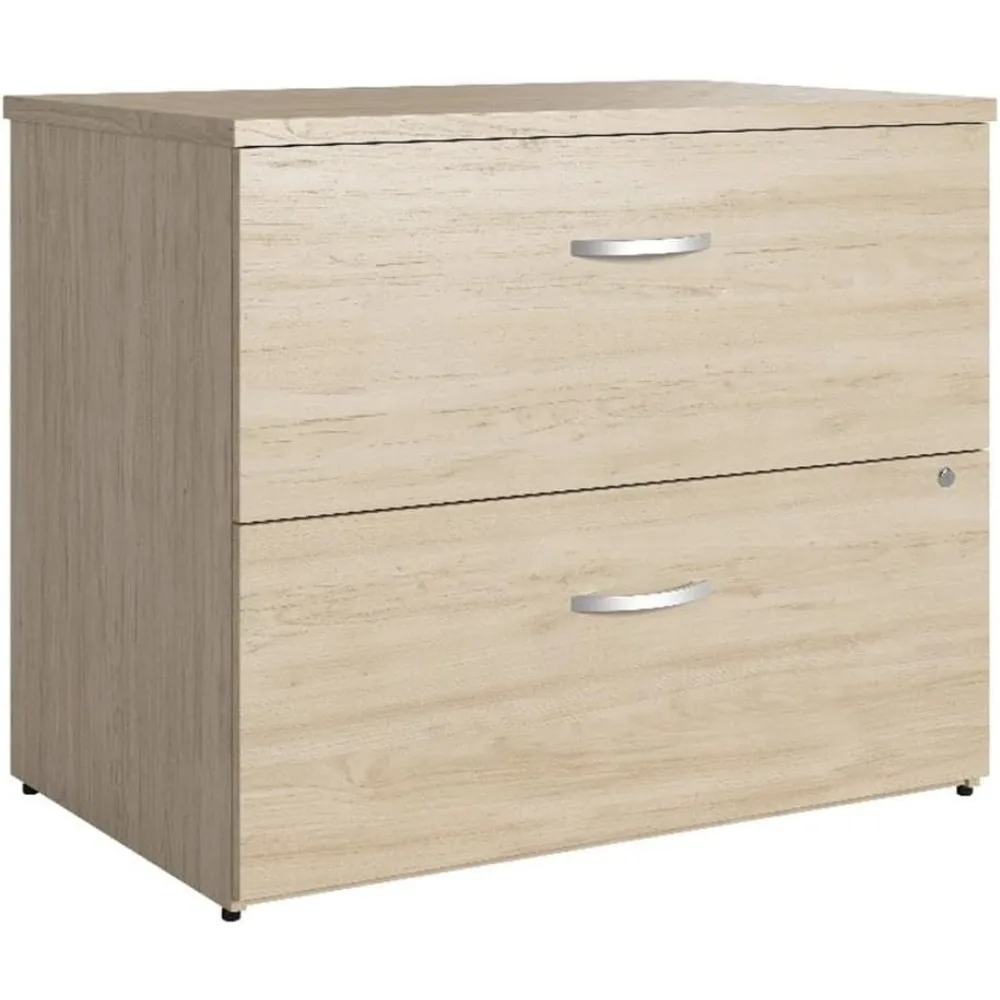 2 Drawer Lateral File Cabinet in Natural Elm - Assembled, Locking Document Storage for Home or Professional Office