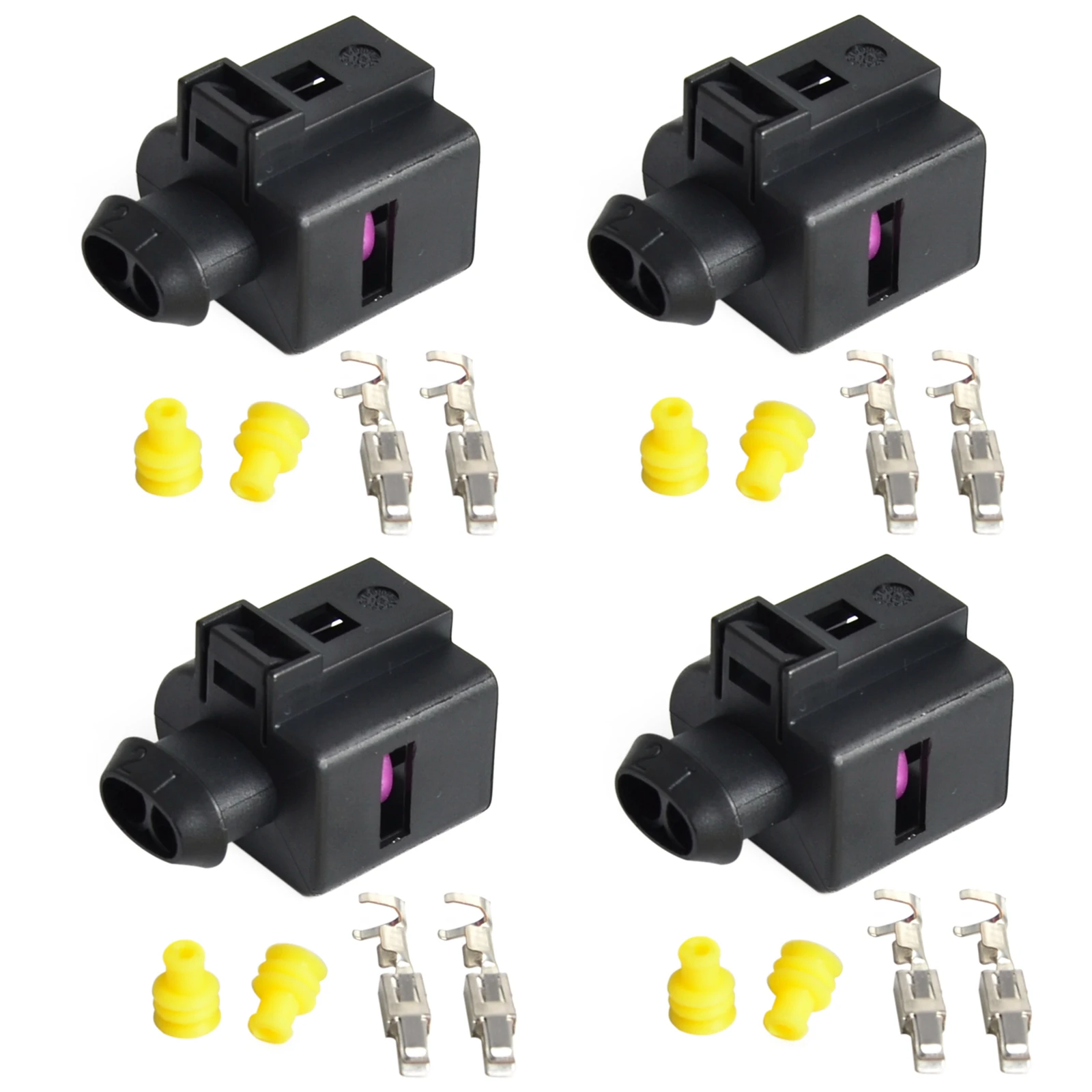 

(4pcs) 2 Pin Plug Connectors Wiring w/ Terminals Seals 1J0 973 722 for VW for Audi