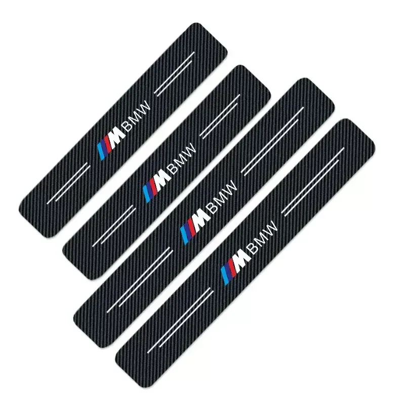 4P/Set Car Stickers Carbon Fiber Decal Door Sill Scuff Plate Covers Car Threshold Decor Trim For BMW M M3 M5 E90 E91 E60 F10 F30