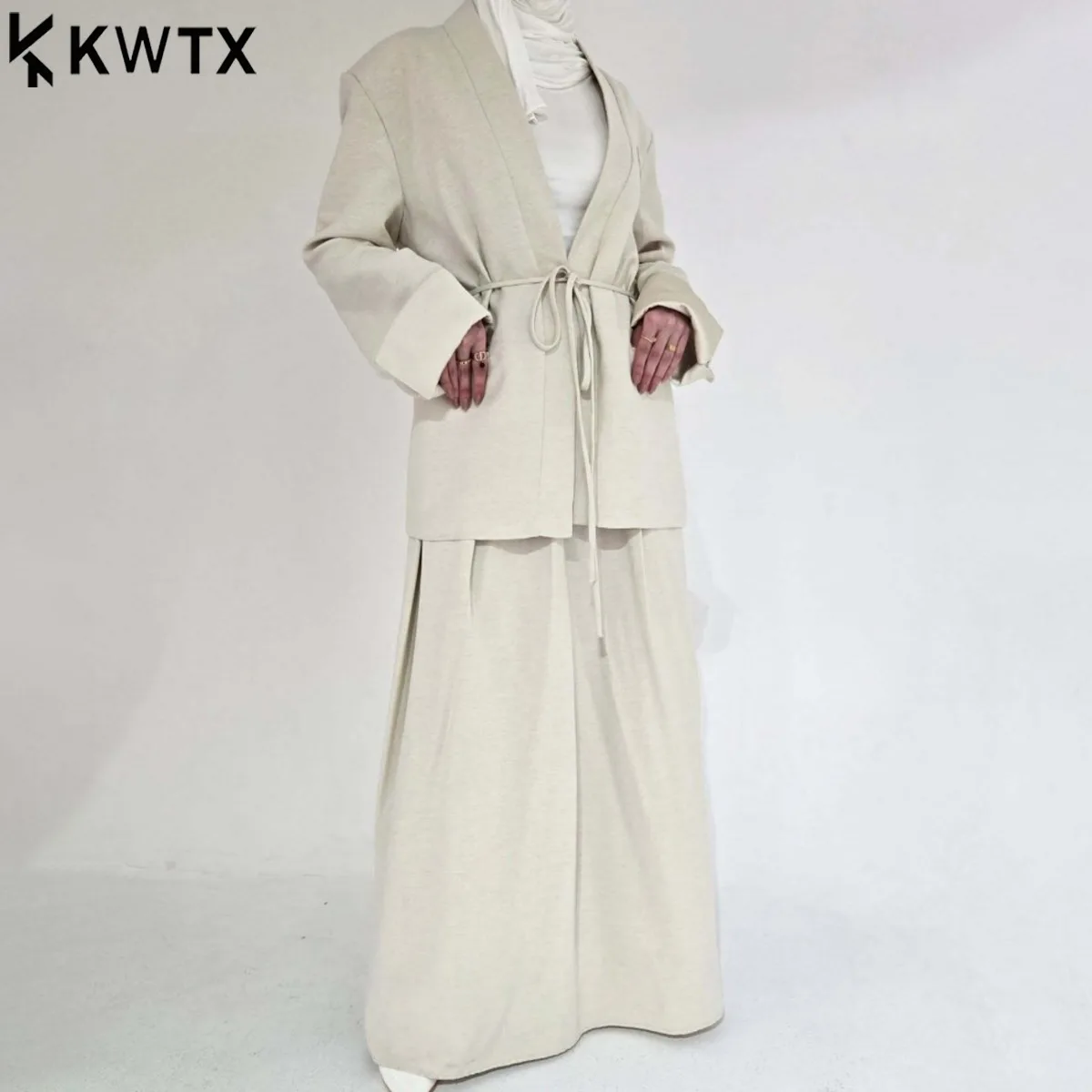 KWTX 2025 set abito da donna alla moda nuovo stile con cintura personalizzata per abbigliamento casual da ufficio e vestibilità versatile per tutti