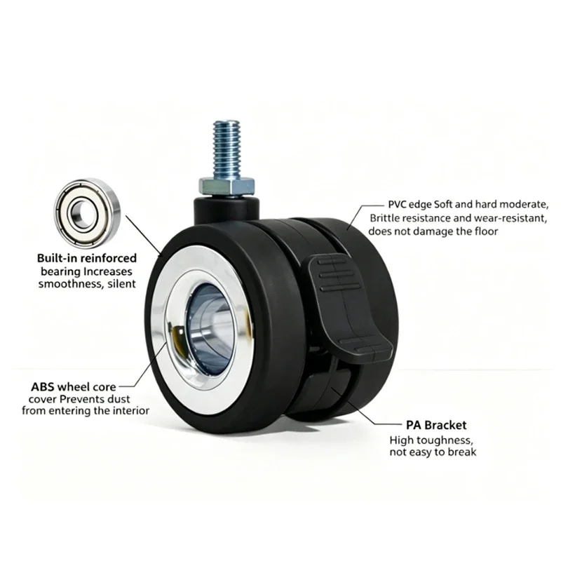 4 Pcs 2 Inch Hollow Caster Wheels,durable Smooth Rolling Replacement Wheels For Office Chair, Adjustable desk casters