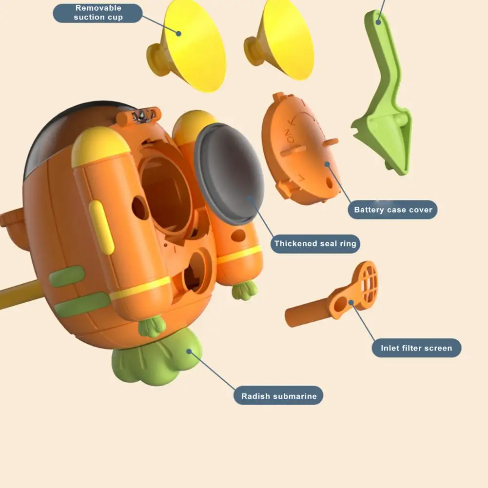 Герметичная игрушка для ванны, безопасная герметичная подводная лодка с электрическим редисом, игрушка для ванны и душа для малышей, портативный водный распылитель для ванны