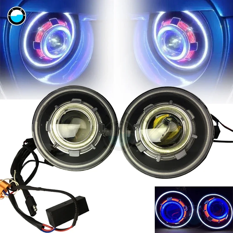 2 PCS Angel's Eyes Headlamps 7 Inches LED Starry Headlights with Devil Demon Halo Angel Eye for Jeep Wrangler 07-16 CJ.