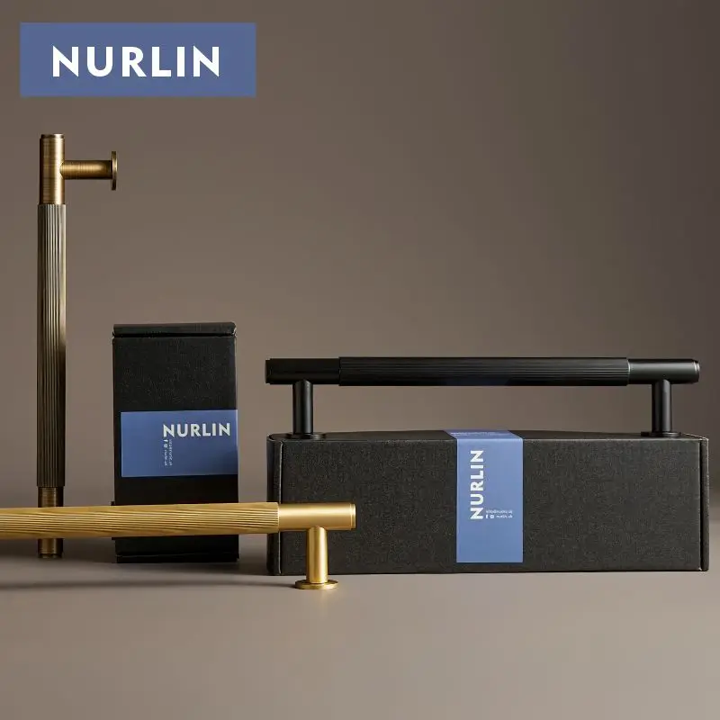 Nurlin Brass Door Double Single Sided Linear Striped Pull Bar Wood Gate Glass Door Shower Room Kitchen Appliance Matt Gold Black