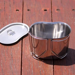 Camping Mug or Pot with Lid  Steel 700ml Water Cup  for - Folding Handles