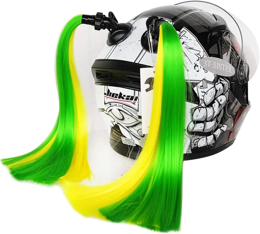 Motorcycle Helmet Decoration Wig Braid Double Ponytails Cute And Dynamic Helmet Accessories Suitable For Girls Helmet Decoration