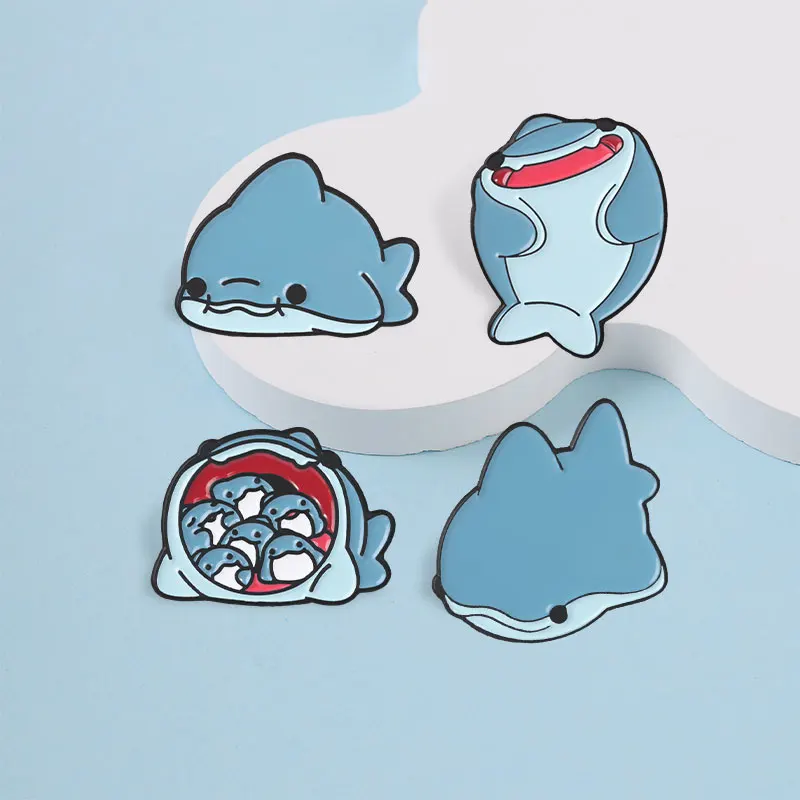 Niedliche Hai-Emaille-Abzeichen „Stay Positive“ Skelett-Cartoon-Pins Lustige Meeres-Tier-Metallbroschen Anstecknadel-Set Geschenk für Freunde – Detail 6