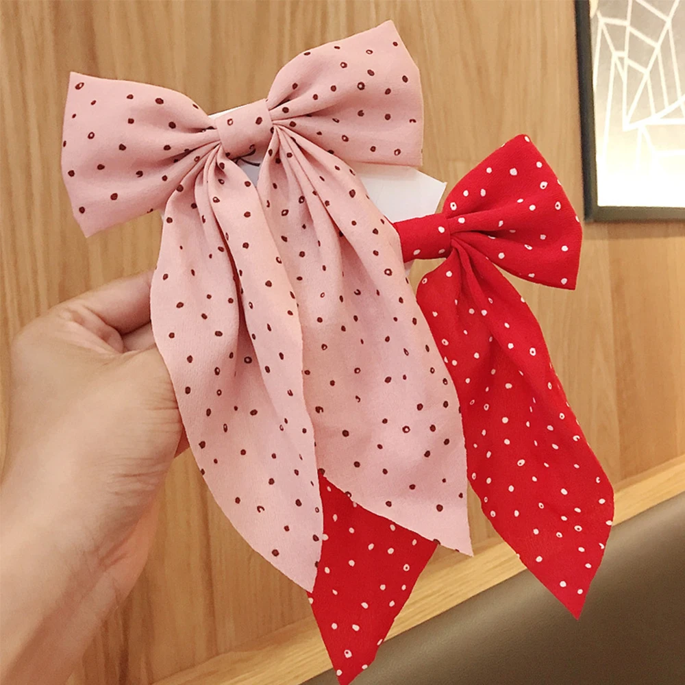 

Women New Cloth Double Layers Bowknot Wave Point Hair Clip Ponytail Clips Spring Clips Hairgrips