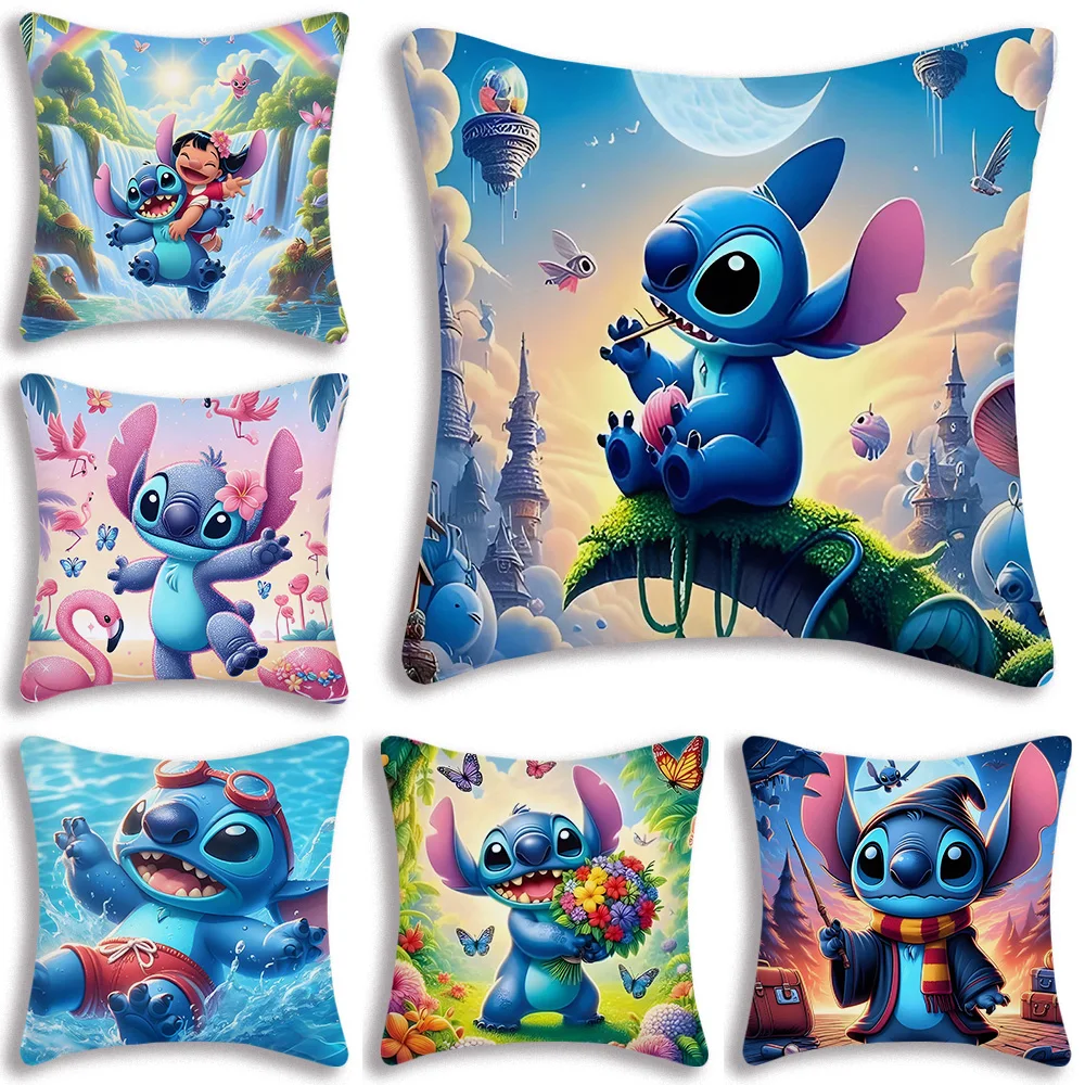 Fundas de almohada de pareja de puntadas bonitas de Anime, funda de cojín bonita de felpa corta con estampado de doble cara para sofá de dibujos animados para el hogar