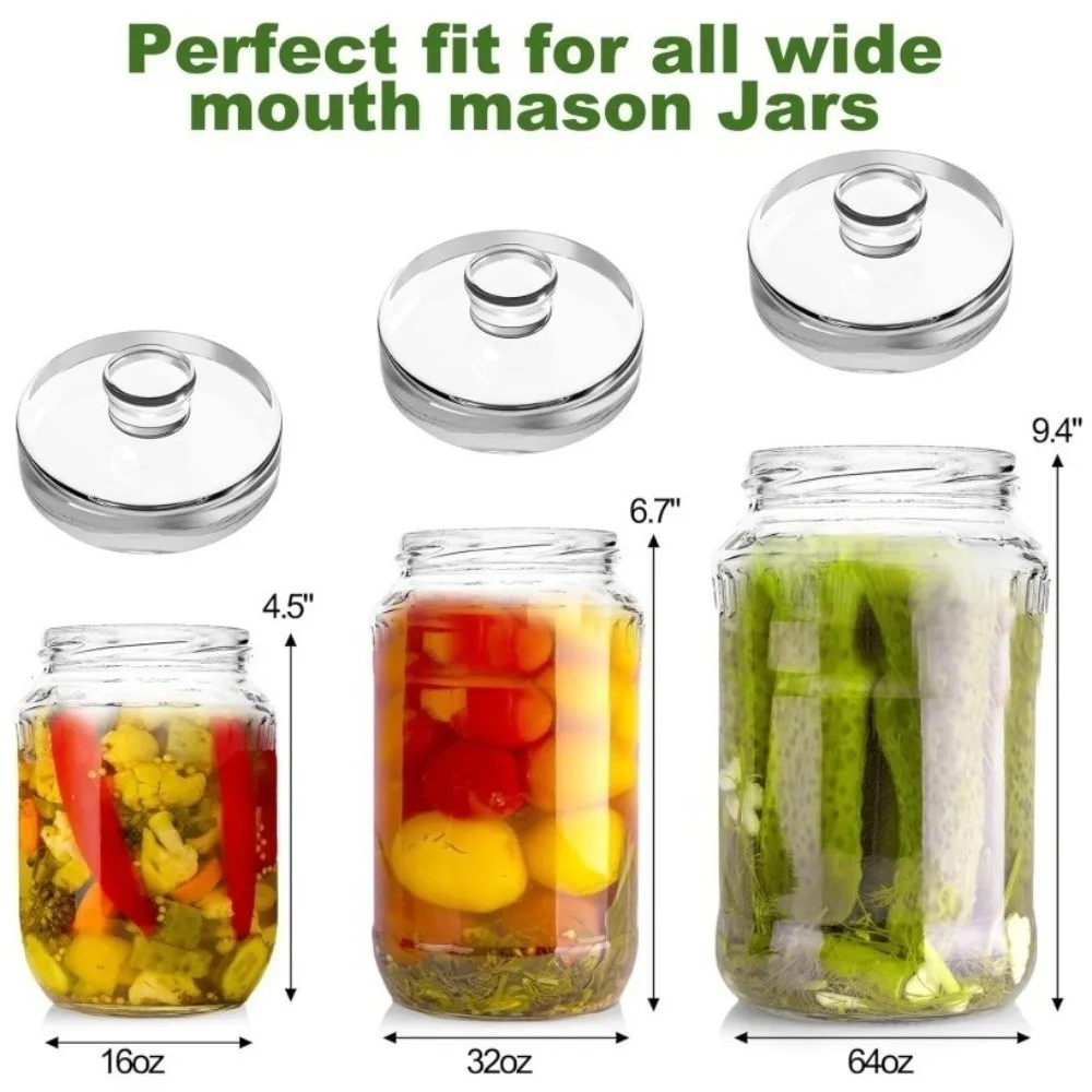 Fermented Glass Weights Clear Sealed Heavy Fermenting Weights Kitchen Gadgets with Handle Storage Container Lids