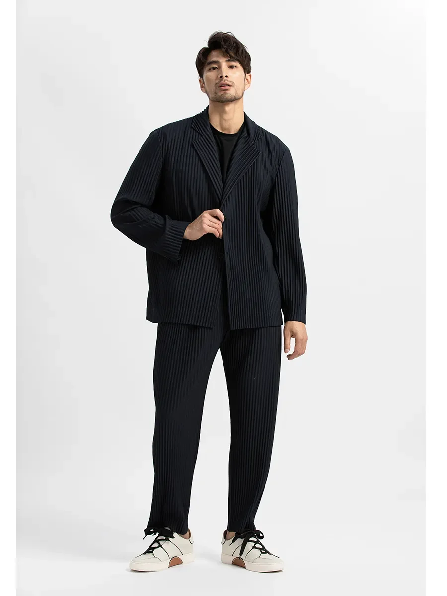 ALSEY Miyake Pleated Basic Models of Youth Fit Men Suit Spring Autumn 2023 New Vintage Simple Casual Suit Jacket Single Breasted