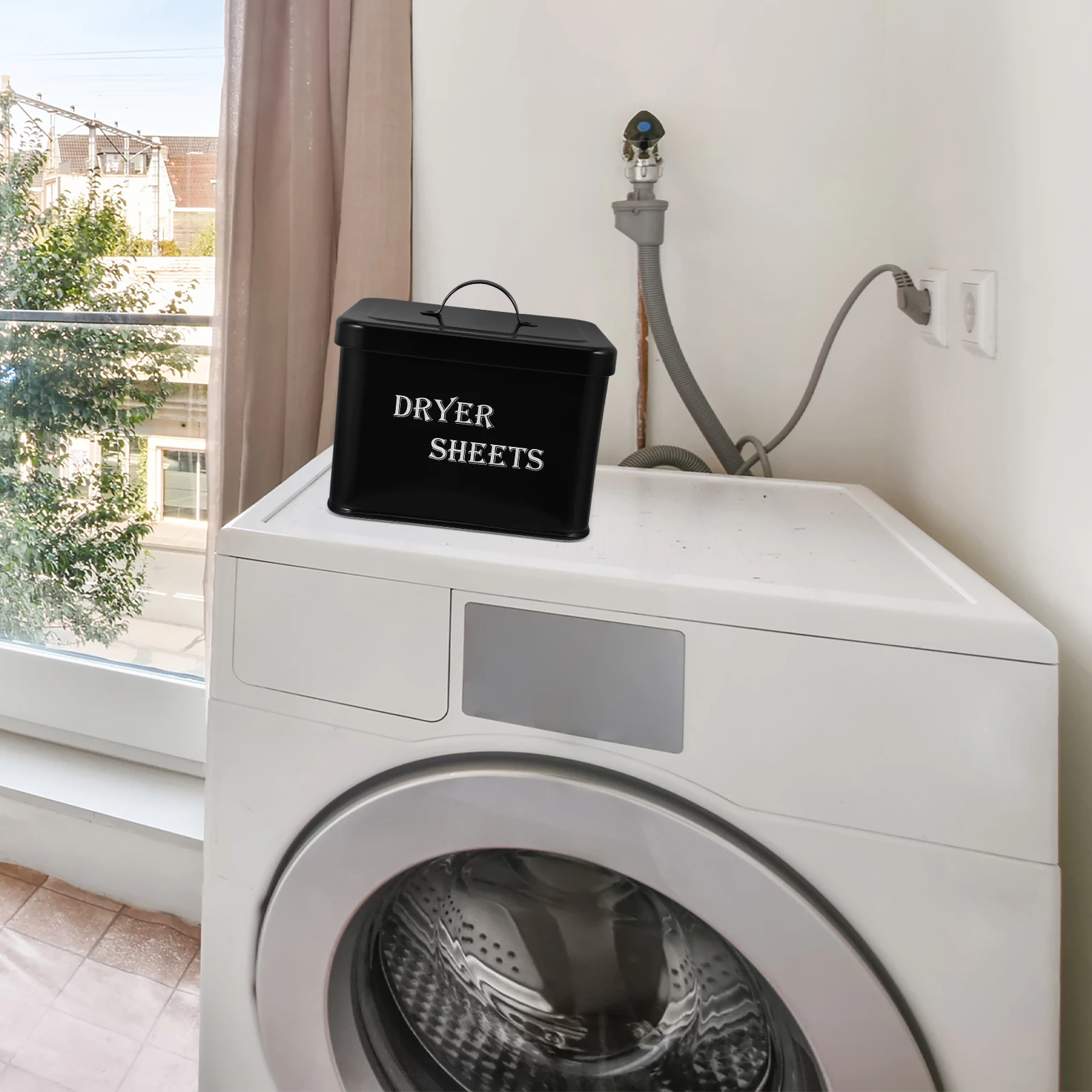 

Rustic Farmhouse Dryer Sheet Organizer Metal Laundry Room Storage Container Fabric Softener Dispenser with Lid Decor