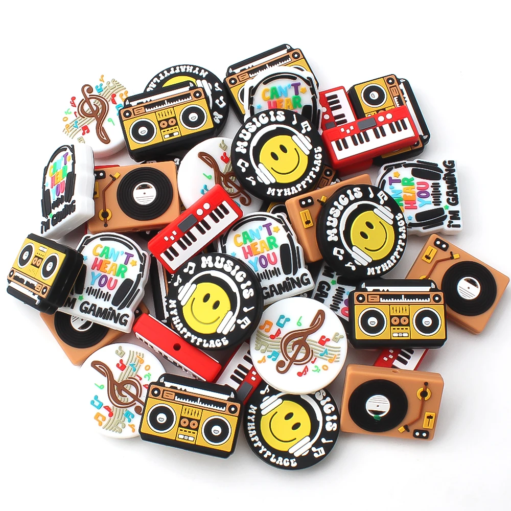 5/10pcs Music Theme Silicone Beads For Jewelry Keychain Making Focal Beads Diy Necklace Pens Handmade Crafts view 2