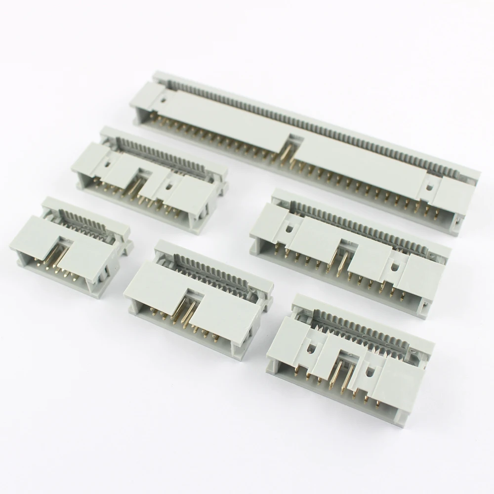 5pcs 2.54mm Pitch 10/14/16/20/26/30/34/40/50/60/64 Pin Male Straight IDC Box Header Connector For 1.27mm Pitch Flat cable