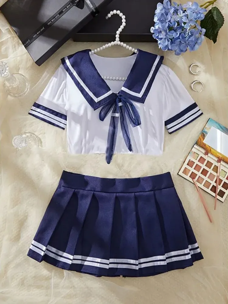 

JK униформа школьницы мини-юбка комплект сексуальное женское нижнее белье для косплея Babydoll клетчатая юбка кружевные эротические студенческие костюмы