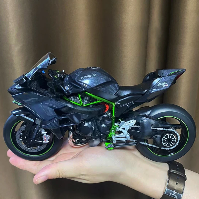 1:9 Kawasaki H2R Ninja Motorcycles Simulation Alloy Motorcycle Model Shock Absorbers Carrying lights Collection Toy Car Kid Gift